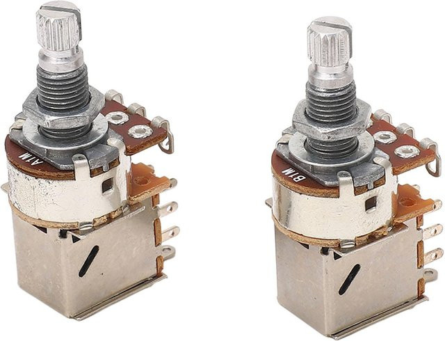 CosyHome 2er Set Gitarrenpotentiometer A1M B1M Kombination mit 18mm gerändelter Welle für E-Bass Lautstärke in Weiß und Silber - Bild 1