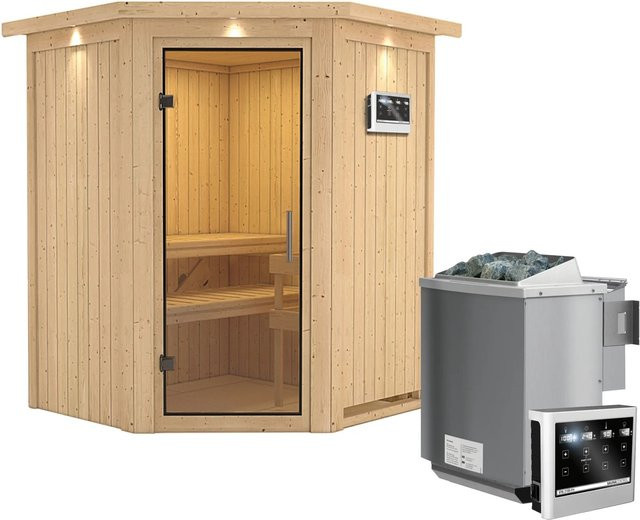 Karibu Sauna Lyra mit Bio-Ofen, externer Steuerung Easy, Glastür und LED-Dachkranz - Bild 1