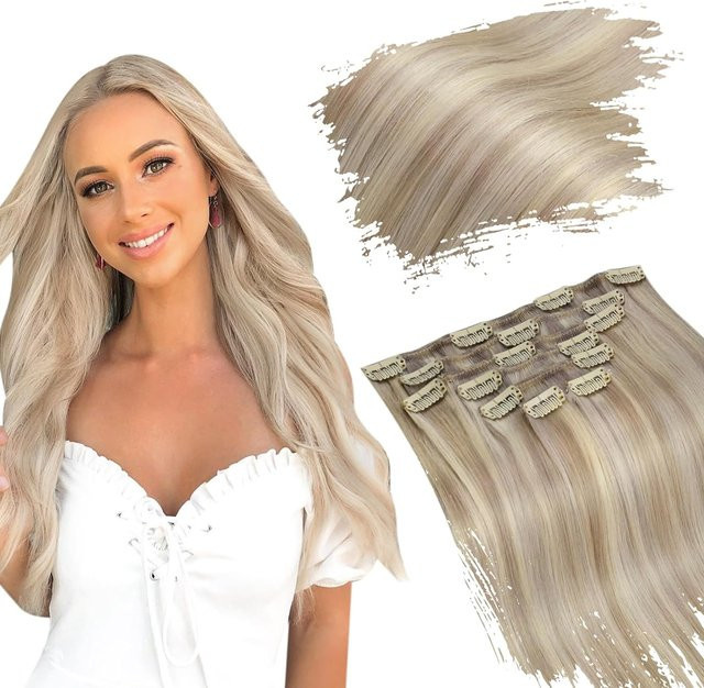 Ugeat Clip-in Haarextensions Echthaar, Balayage Highlight, Damen - Bild 1