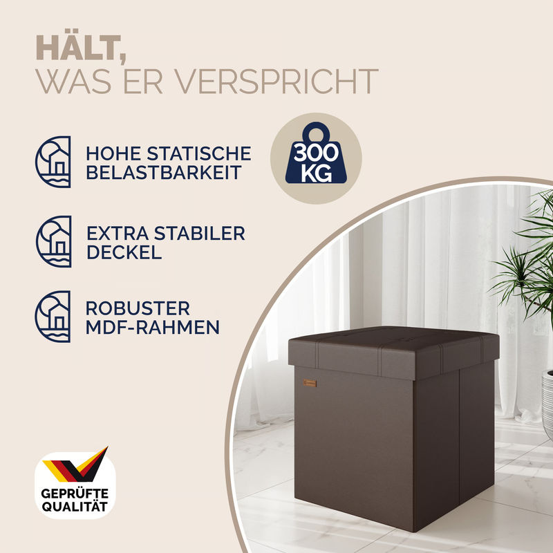 Casaria Sitzhocker Braun Kunstleder mit abnehmbarem Bezug B/T/H: 38 x 38 x 38 cm - Bild 4