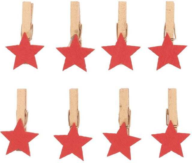 Rico Design Dekoklammern Stern aus Holz in Rot für Weihnachten und Advent, 8 Stück, Höhe: 3 cm - Bild 1