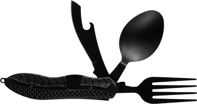 Fishine 4 in 1 Camping Utensilien aus Edelstahl in Schwarz, faltbares Multifunktions Multitool Messer - Bild 1