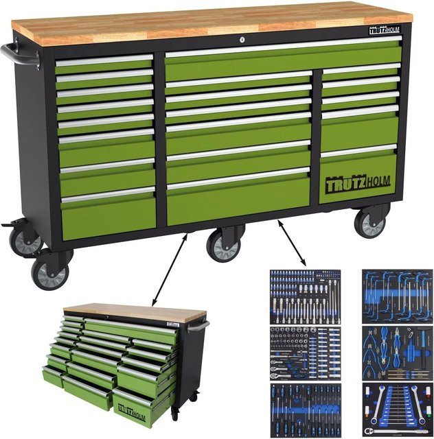Trutzholm Werkstattwagen Deluxe XXL in Grün mit 20 Schubladen und Arbeitsplatte, B/T/H: 161 x 92,5 x 46 cm - Bild 1