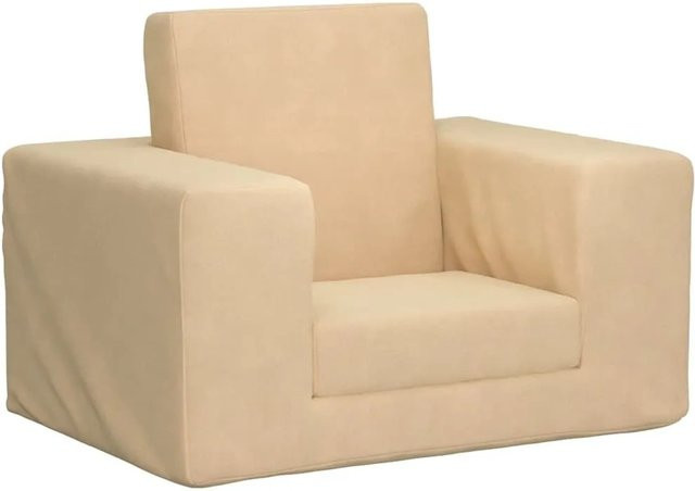 vidaXL Schlafsofa für Kinder in Beige aus weichem Plüsch mit Ottoman, B/T/H: 138 x 76 x 52 cm - Bild 1