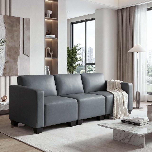 MCW Moncalieri Modular 3-Sitzer Sofa in Dunkelgrau aus Kunstleder - Bild 1