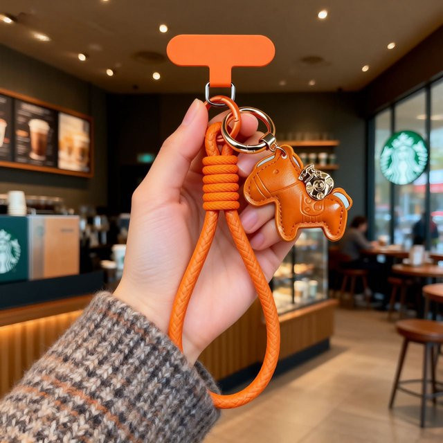 QIXTWO Leder-Pony Handyband als Handgelenkschlaufe und Handykette für iPhone, Samsung, Xiaomi und Motorola in Rot und Orange - Bild 1
