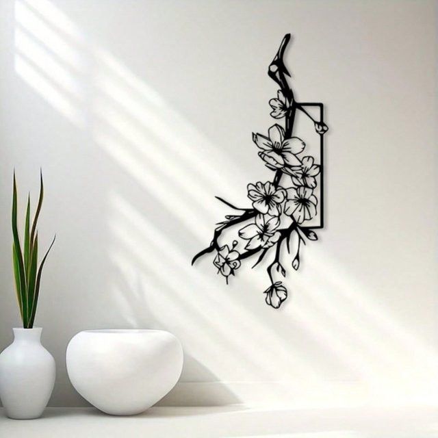CIFBUY Japanische Kirschblüten Wandkunst aus Metall, Handgefertigte Eisen-Wanddekoration im Vintage-Design für Innen und Außen - Bild 1