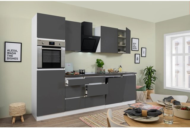 Respekta Küchenzeile GLRP280HWG in Grau Hochglanz mit Granit-Optik, Breite: 280 cm, Tiefe: 60 cm, Höhe: 220,5 cm - Bild 1