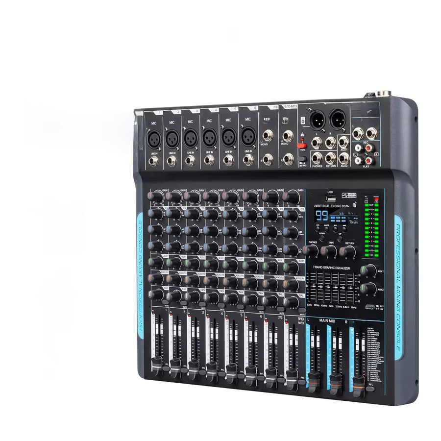 Debra DJ Controller 10 Kanäle 99 DSP Audio Mixer mit Bluetooth 5.0 und Reverb in Schwarz - Bild 7