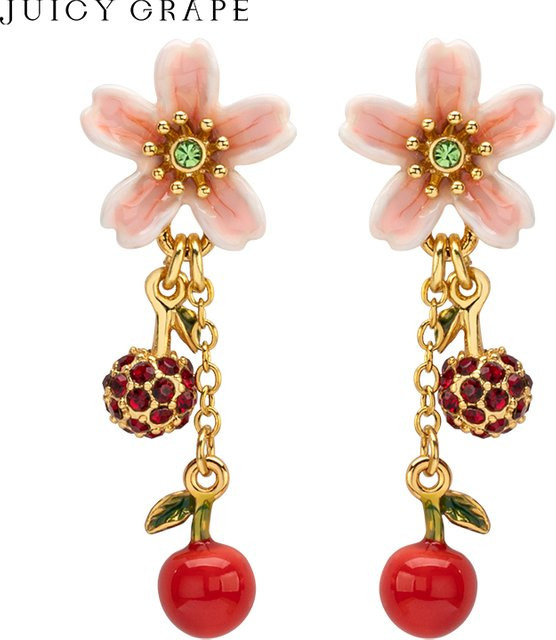 Juicy Grape Ohrringe, Emaille Blumen, Gold, Damen - Bild 1