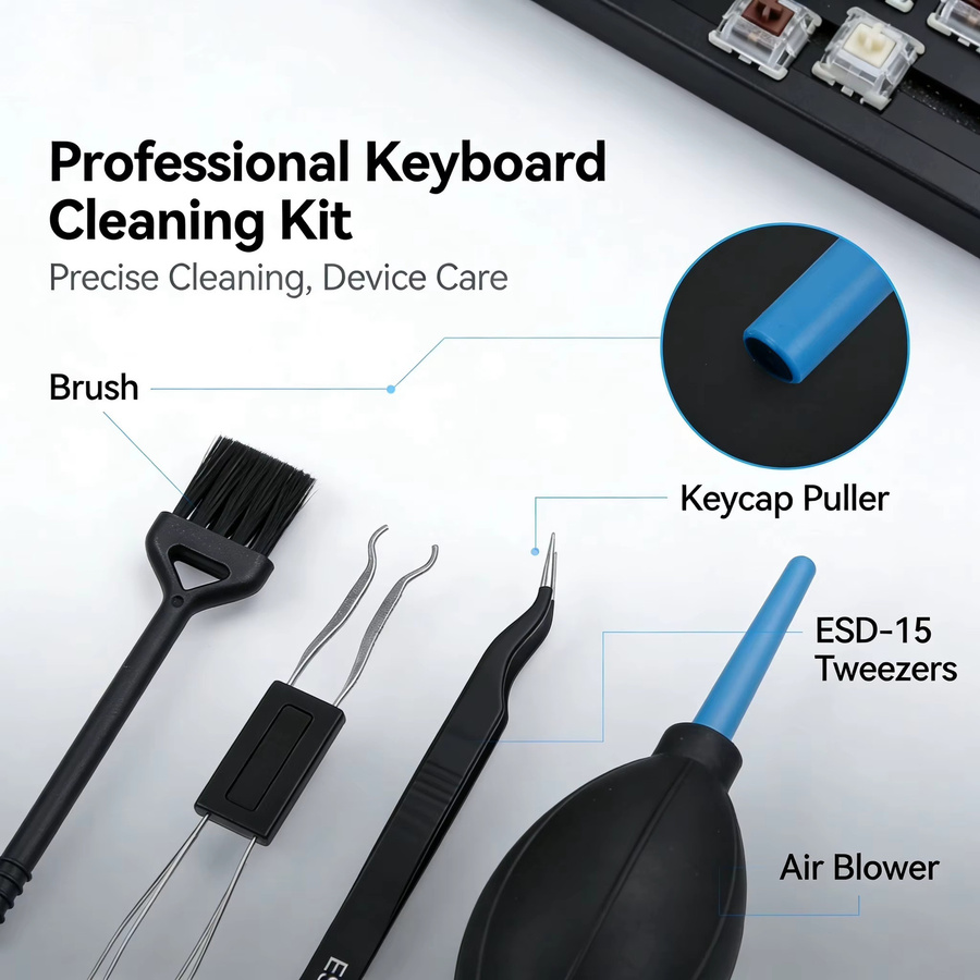 4-in-1 Tastatur-Reinigungsset in Schwarz mit multifunktionalem Reinigungswerkzeug und 2-in-1 Tastenkappen- sowie Schalterabzieher - Bild 4