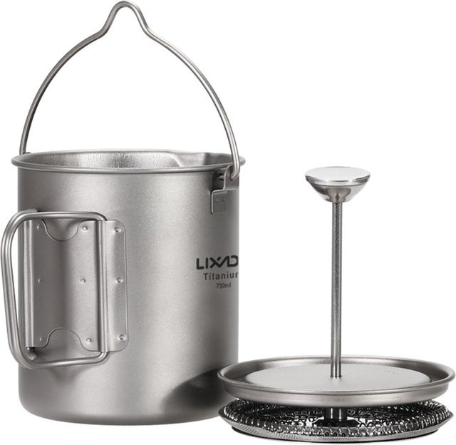Lixada Titan-Kaffeetasse und French-Press-Topf für Outdoor-Camping in Silber, 750 ml - Bild 1