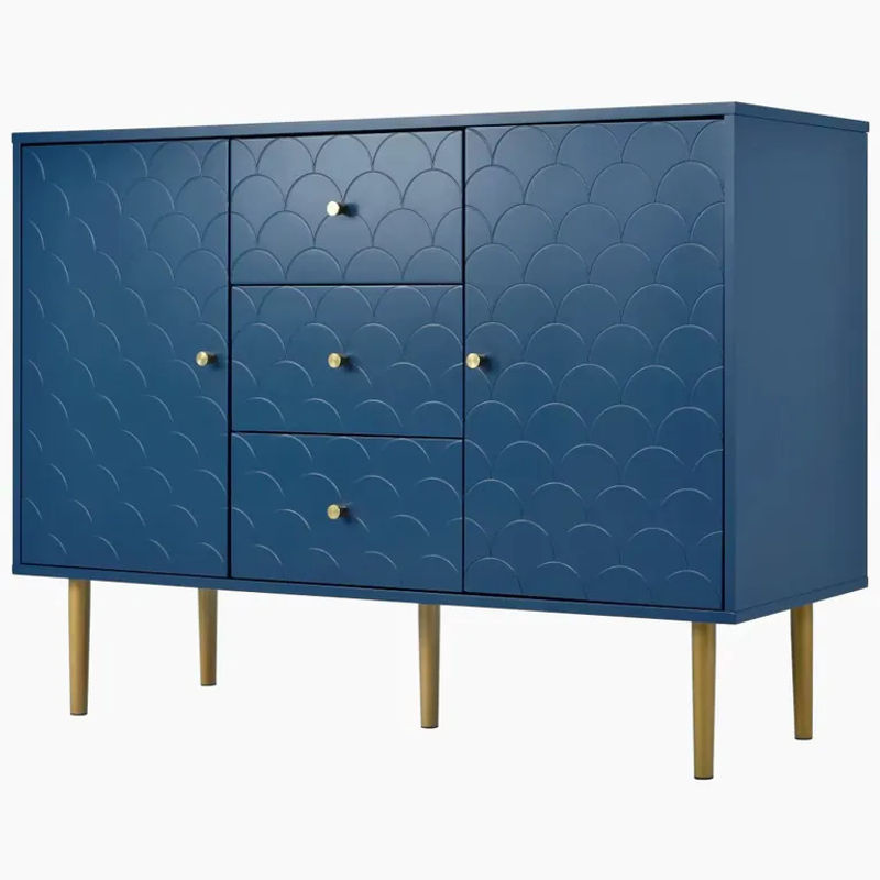 PINGGO Kommode in Marineblau mit 3 Schubladen, 2 Türen und verstellbarem Regal, Aufbewahrungsschrank für Wohnzimmer und Schlafzimmer, B/T/H: 120 x 40 x 83 cm - Bild 7
