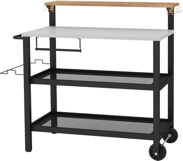 Costway Grillwagen Outdoor Grilltisch in Schwarz mit aufklappbarem Tisch und 6 Haken aus Metall und Holz - Bild 1