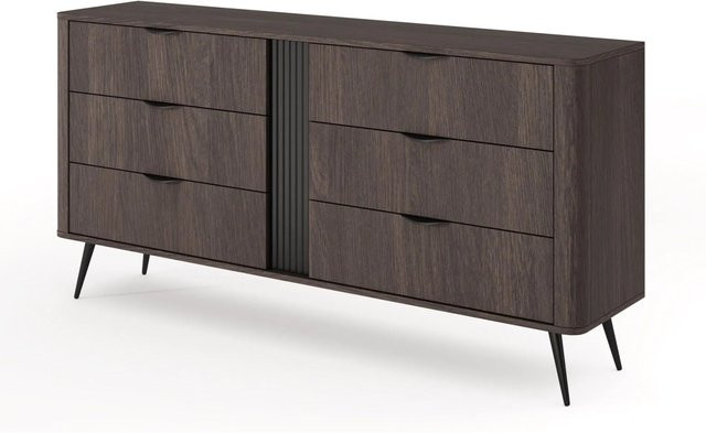 Selsey Veris Kommode mit sechs Schubladen in Dunin-Eiche und Schwarz, Breite: 163,2 cm - Bild 1