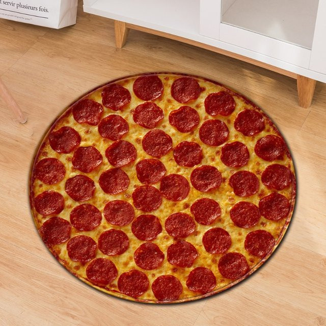 Runder Pizza Motiv Teppich als rutschfeste Dekoration für Wohnzimmer und Schlafzimmer in Mehrfarbig - Bild 1