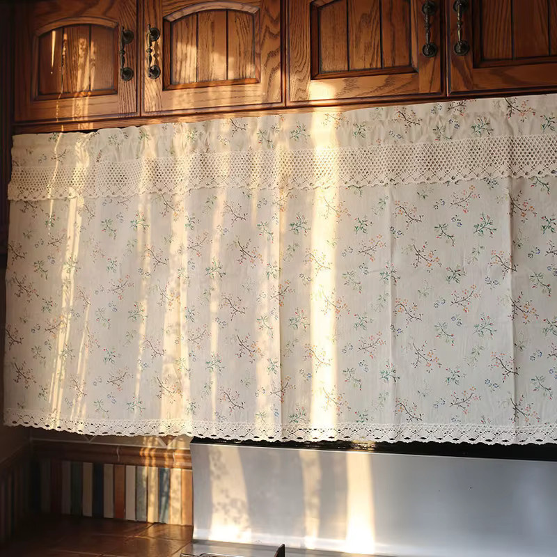 DZQ Kurzvorhang im Koreanischen Pastoral-Stil aus Leinen mit floralem Spitzenmuster für Küche und Fenster, Breite: 80 cm, Höhe: 30 cm - Bild 2
