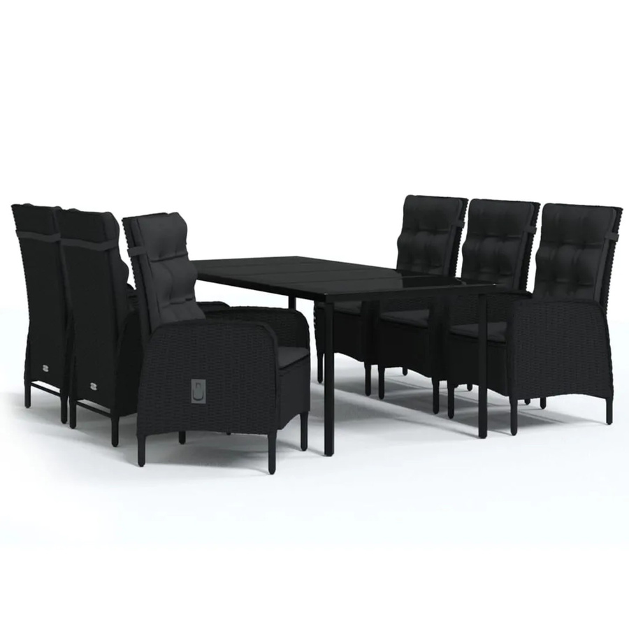 vidaXL 7-teilige Garten-Essgruppe aus Polyrattan mit Glasplatte und Kissen in Schwarz - Bild 2