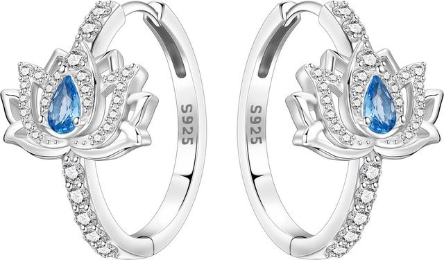 CYCUFF Creolen, 925 Silber, Blaue Lotusblüten, Zirkonia, Damen - Bild 1