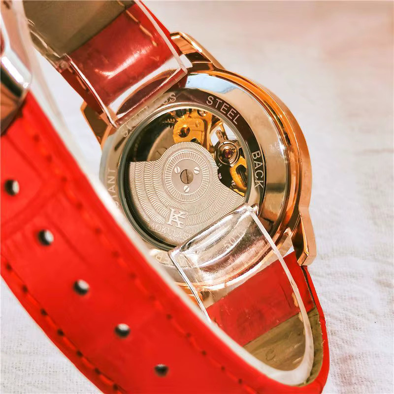 Augulas Automatik-Uhr, Diamantbesetzt, Edelstahl, Silber, Leder, Damen - Bild 2
