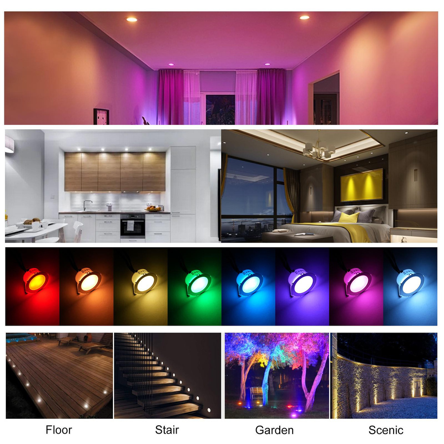 TOMTOP JMS 10er Set RGB LED Bodenstrahler IP67 wasserdicht, dimmbar und farbwechselnd, rund, Edelstahl Silber, für Außenbereich, Garten und Sauna - Bild 4