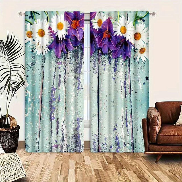 2er-Set Rustikale Scheunentürvorhänge mit Sonnenblumen-Design, halbtransparente Fensterdekoration für Wohnzimmer und Küche, B: 100 cm, H: 130 cm - Bild 1