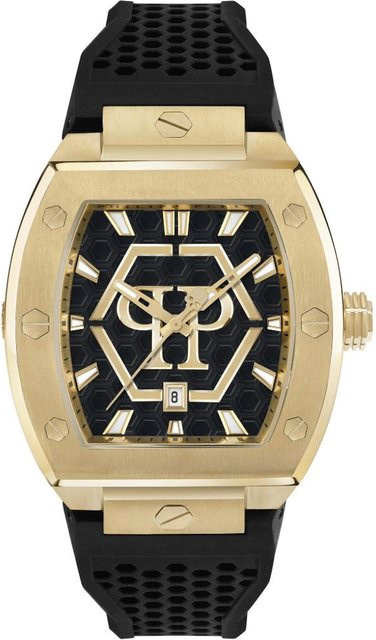 Philipp Plein Herrenuhr, Quarz, Edelstahl, Tonneau, 44 mm, Schwarz, Silikon - Bild 1