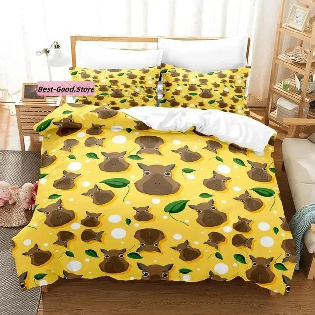 Lodestar Bettwäsche Set mit 3D Anime Wasserschweine Motiv in Gelb, bestehend aus Bettbezug und Kissenbezug aus Mikrofaser, B/H: 240 x 220 cm - Bild 1