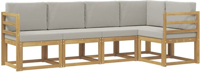 vidaXL Outdoor-Sofagarnitur in L-Form aus Akazienholz mit Kissen, Weiß-Hellgrau - Bild 1