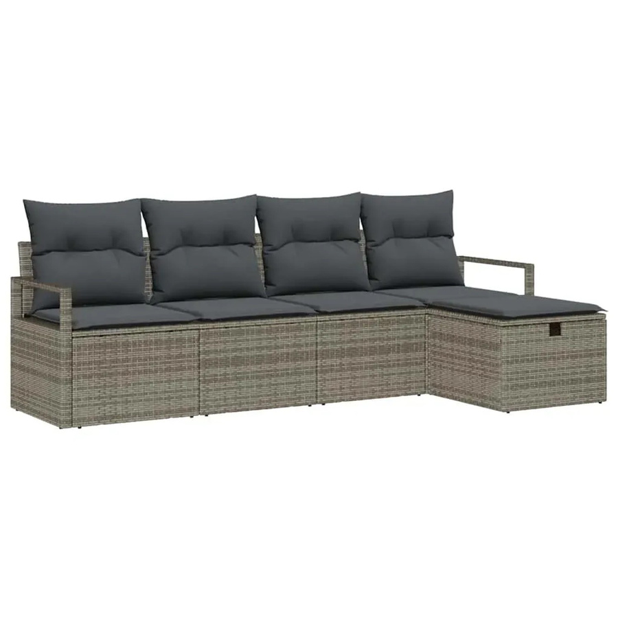 vidaXL 5-teiliges Garten-Sofa-Set in L-Form aus Polyrattan mit Kissen in Grau - Bild 2