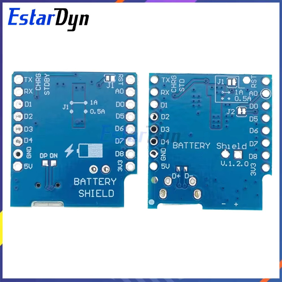 Estardyn Battery Shield V1.1 V1.2 für WEMOS D1 Mini Lithium-Ionen-Akkuladestation und Boost-Modul in Blau - Bild 2