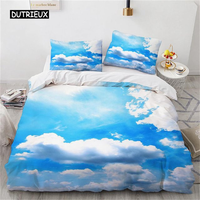 Bettwäscheset Flylo aus Mikrofaser mit Naturmotiv blau und weiß, B/H: 135 x 200 cm - Bild 1