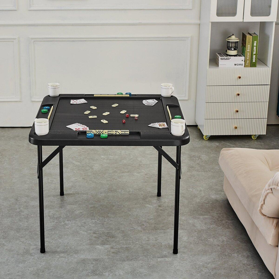 Buying Solutions MB Mahjong-Tisch für 4 Spieler, quadratischer Klapp-Kartentisch in Schwarz mit 4 Getränkehaltern, 4 Chip-Schalen und Domino-Set - Bild 7
