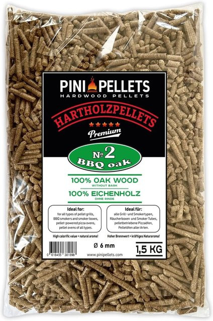 PINI Grillpellets aus 100% Eiche Nr. 2 zum Grillen, Räuchern und Smoken, 1,5 kg - Bild 1