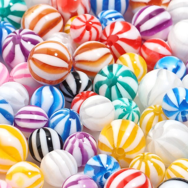 Louleur Harzperlen, gestreift, Macaron, gemischte Farben, rund, Spacer-Perlen - Bild 1