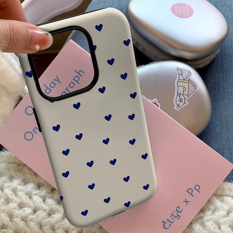 Potdemiel Handyhülle Vintage Navy Heart Ditsy für iPhone 17 16 15 14 13 12 Pro Max Plus mit doppelschichtiger Rückseite in Blau - Bild 4