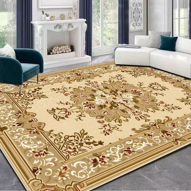 Karpetti Luxus Wohnzimmerteppich in Gold und Beige, Waschbarer Plüschteppich mit floralem Design, Rutschfest, B/T: 80 x 160 cm - Bild 1