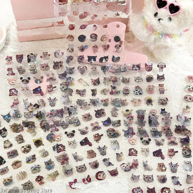 10 Stück Katzen-Meme-Aufkleber in Multicolour, wasserfeste und glitzernde transparente Haustier-Aufkleber für Laptop, Tagebuch und Scrapbooking - Bild 1