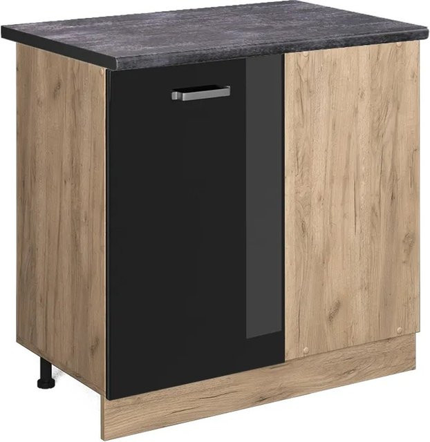 Vicco R-Line Eckunterschrank für die Küche in Schwarz Hochglanz und Goldkraft Eiche mit Anthrazit, Höhe: 86 cm, Breite: 60 cm, Tiefe: 81,6 cm - Bild 1
