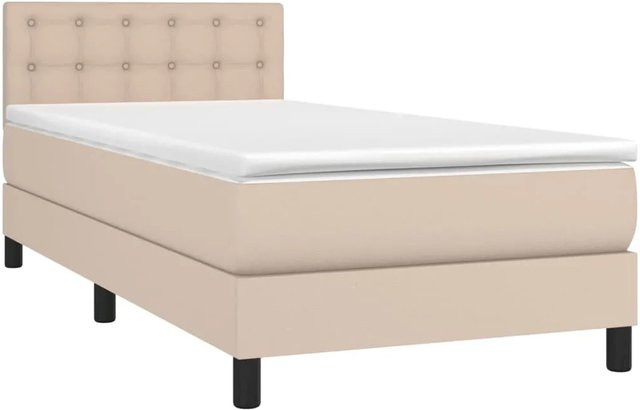 vidaXL Boxspringbett mit Matratze und LED in Cappuccino-Braun, Hybrid-Bett mit USB-Ladeport und Unterbettbeleuchtung, B/T/H: 100 x 200 x 203 cm - Bild 1