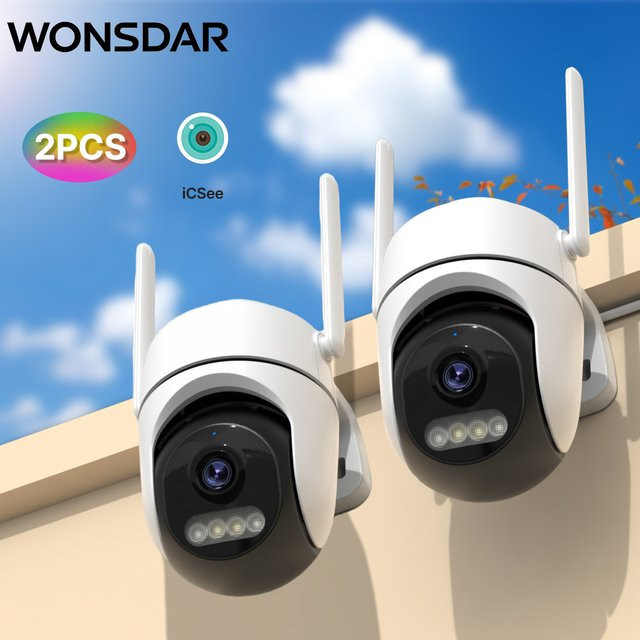 WONSDAR 2er Set PTZ WiFi Outdoor IP Kamera zur Videoüberwachung mit Bewegungserkennung und Alarm, Smart Home Sicherheit, Weiß - Bild 1
