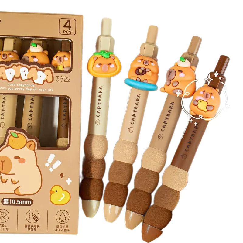 CHENJ 4er Set Kawaii Gelstifte mit Capybara und Panda Motiv, bunte Cartoon Schreibstifte für Büro und Schule, Gel Tintenfarbe - Bild 3