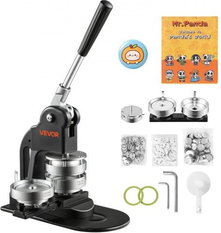 VEVOR Buttonmaschine 75 mm Badgemaker in Schwarz inklusive 500 Buttonrohlingen, Kreisschneider und Zubehör für DIY Anstecker, Pins und Magnete - Bild 1