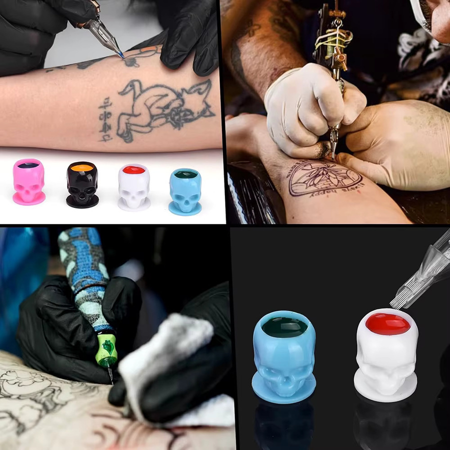PEPAX Einweg-Tattoo-Tintenbehälter in Totenkopfform, 50/200 Stück - Bild 6