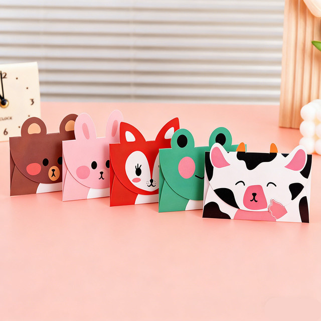 5 Stück kreative Cartoon-Grußkarten mit niedlichen Tier-Motiven, bunte Geschenkumschläge aus Papier für Geburtstagsgrüße von Kindern und Erwachsenen - Bild 1