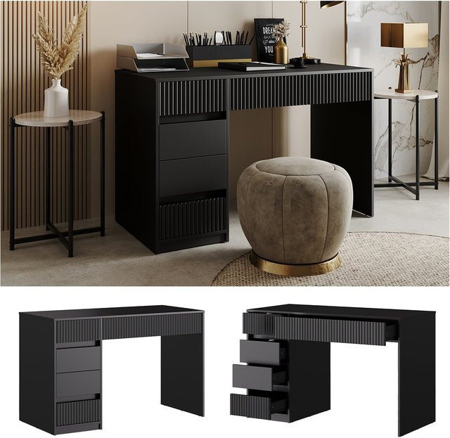 Vicco Schreibtisch Omira Schwarz mit 5 Schubladen B: 120 cm, T: 55 cm, H: 180,9 cm - Bild 1