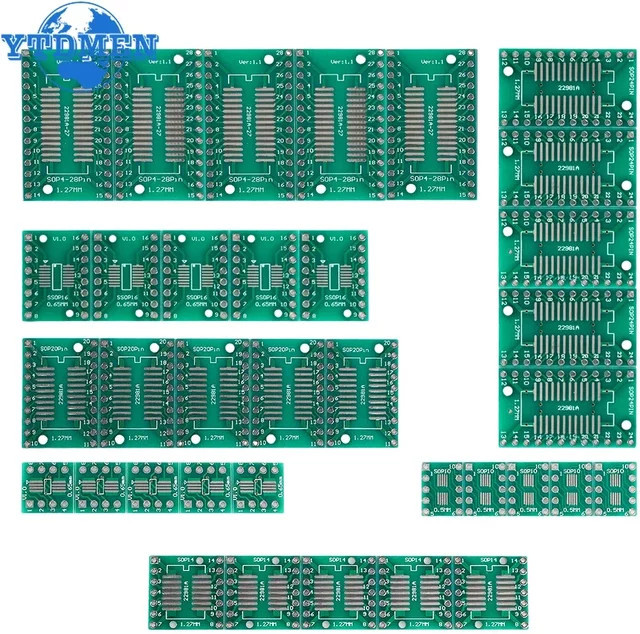 YTDMEN PCB Board Kit SMD zu DIP Adapter Konverter Set, 35 Teile, Grün - Bild 1