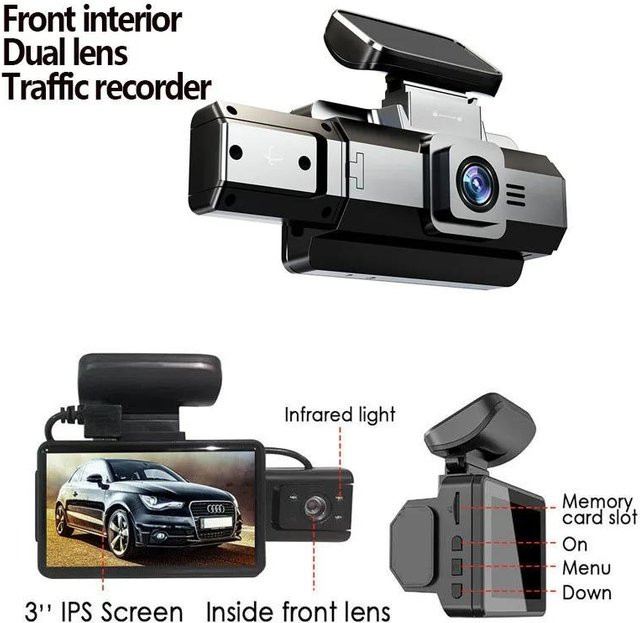 QLY Online HD-Sternenlicht-Dashcam mit 3,0 Zoll LPD-Display, 360 Grad drehbarer Doppellinsen und Wifi für die Frontvideoaufzeichnung, Schwarz - Bild 1