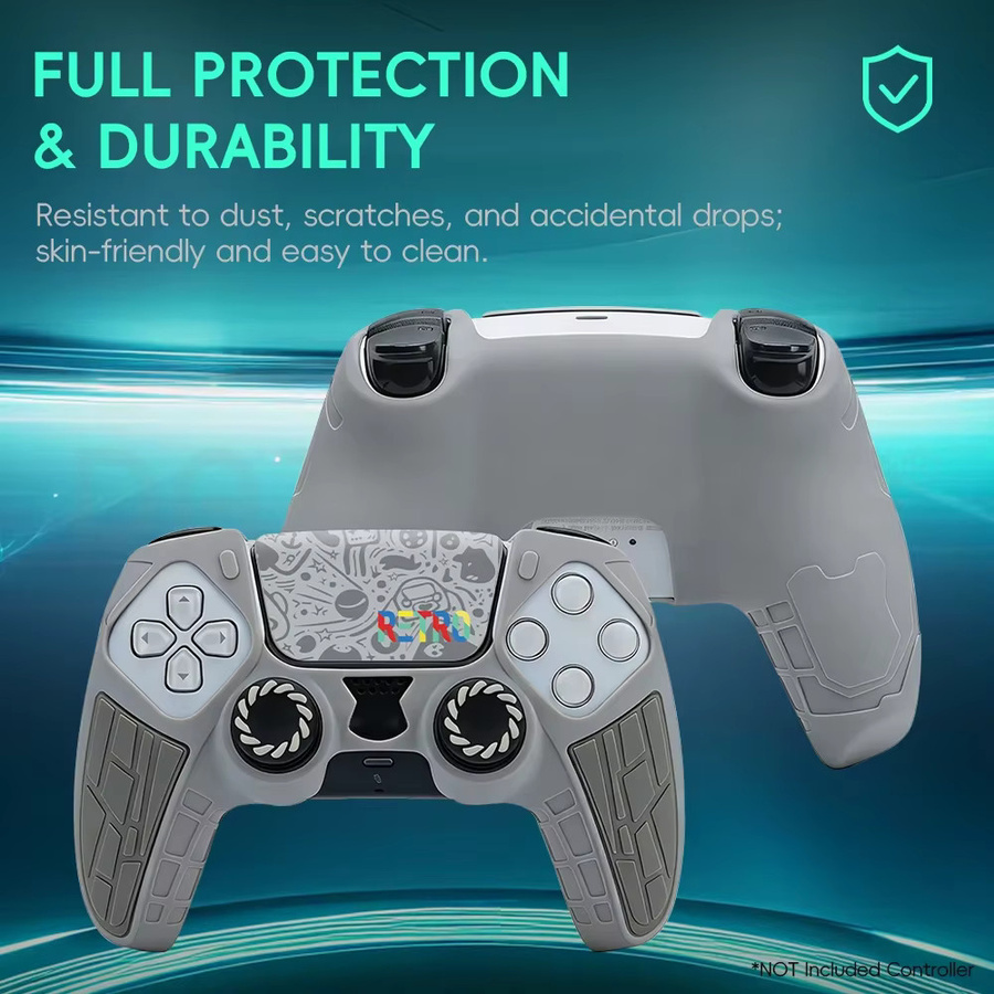 DATA FROG Retro Silikonhülle in Grau für PS5 DualSense Controller mit Thumbstick-Abdeckung - Bild 3