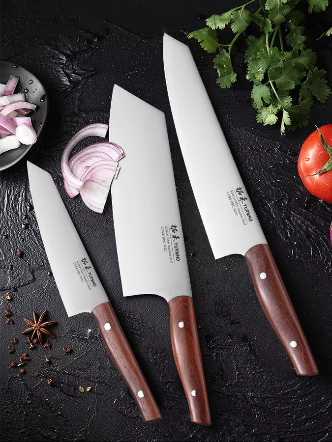 TURWHO 3-teiliges professionelles japanisches Küchenmesser-Set aus Edelstahl mit Utility, Kiritsuke und Cleaver - Bild 5